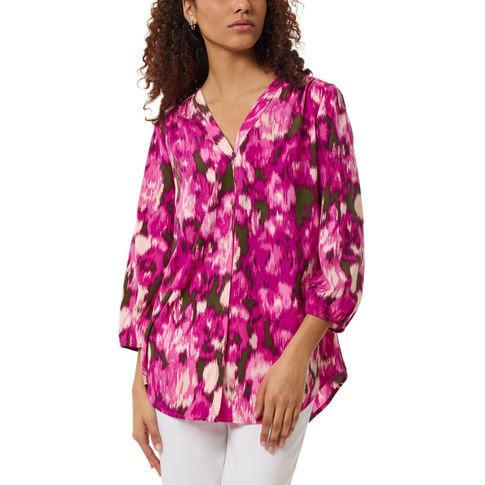 Jones New York Size Medium Petite Bright Pink Multi Print Blouse NWT